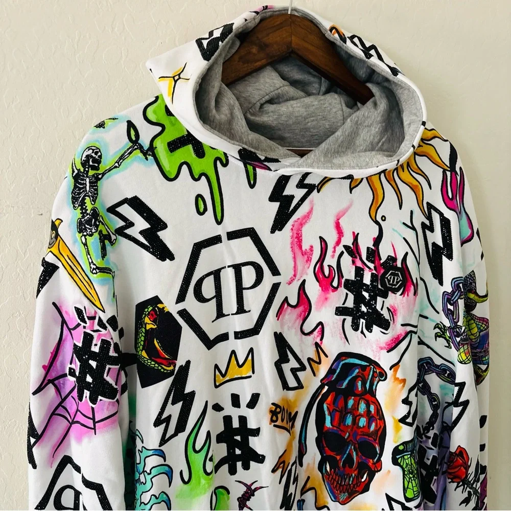 Philipp Plein Tracksuit Zipper‎ Jacket w/ Joggers Tattoo Punk Rocker White XXXL